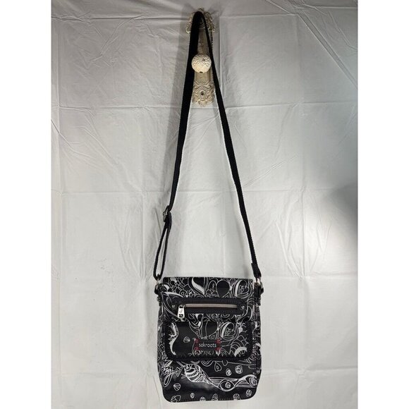 SAKROOTS Artist Circle Small Messenger crossbody Bag- PEACE- Black/white - Picture 2 of 12